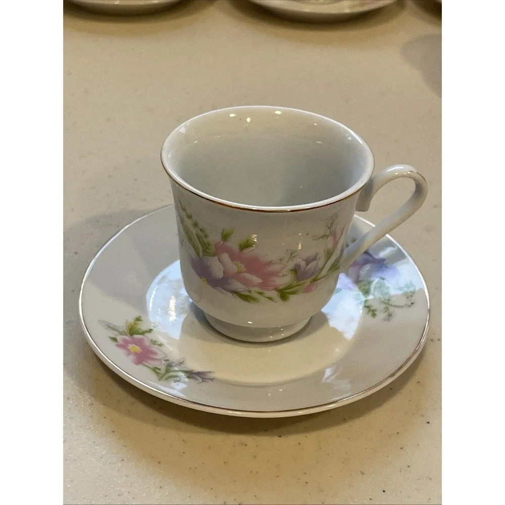 Vntg Coffee Espresso Set 6 Cups & Saucers Floral Garden Lady Grace Luceno Canada